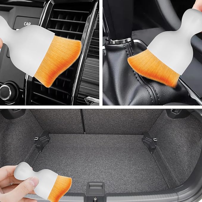 1Pcs Auto Soft Hair Brush Advanced Car Interior Detailing Brush for Dashboard Air Vent Gaps Dust Removal and Cleaning of Leather Surfaces Widely Used, White handle, yellowish-brown bristles