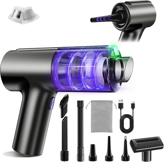 20000Pa Cordless Car Vacuum, 80,000 RPM Brushless Motor Handheld Vacuum with 7-in-1 Air Duster Blower, Portable Type-C Rechargeable Cleaning Kit for Pet Hair, Home & Office, Black