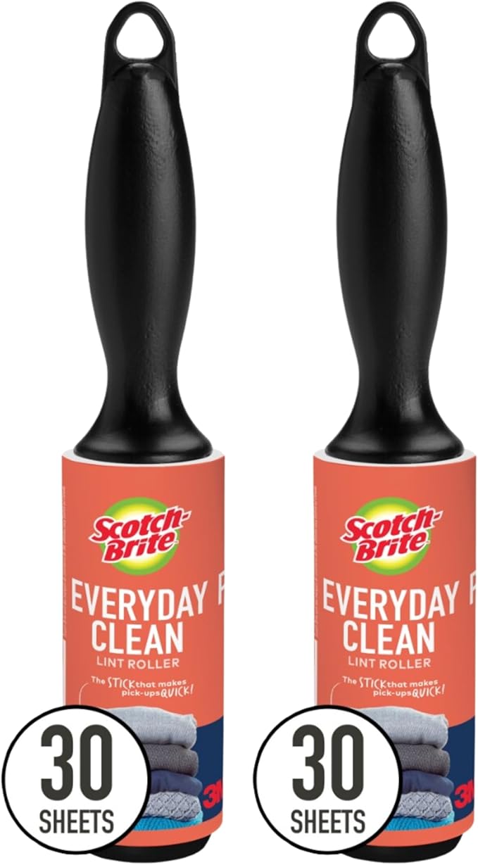 Scotch 3M Mini Lint Rollers 2-Pack (30 Sheets Each), Travel-Size Portable Sticky Lint Removers for Clothes, Furniture, Car Interiors and Pet Hair