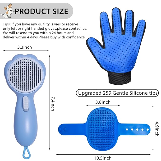 Cat Grooming Glove Brush,Self-Cleaning Slicker Pet Brush for Short and Long Haired pats,Dog Bath Brush for Shedding and Grooming,Removes Loose Hair and Tangles,Promote Circulation