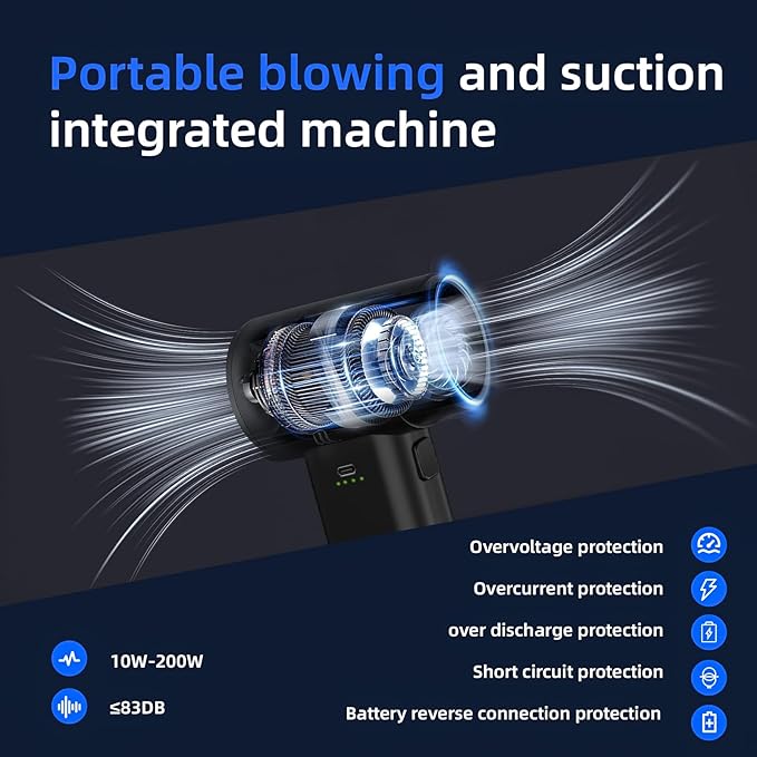 Electric Compressed Air Duster Mini Blower Cordless with Computer Vacuum Cleaner kit Lighting 180,000 RPM 5 Speed Handheld 3 in 1 USB-C for pc Keyboards Home Car BBQ Grill