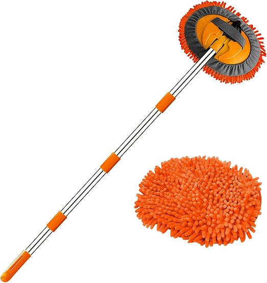 WillingHeart 63" Car Wash Mop Brush Tool Mitt with Long Handle Length More Suitable for Washing American Cars Truck, SUV