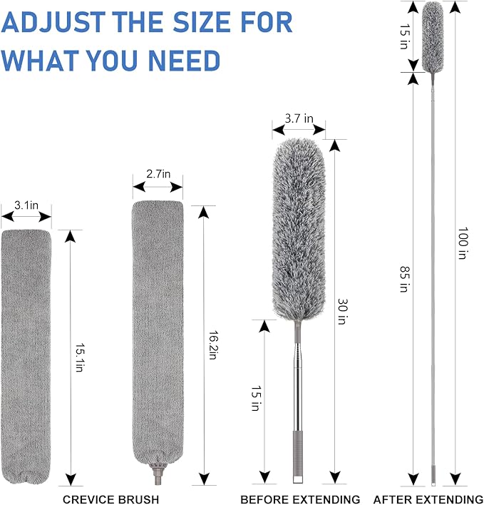 SetSail Dusters for Cleaning 100-inch Extra-Long Gap Duster with Extension Pole Bendable Microfiber Head Washable Ceiling Fan Cleaner Duster for High Ceilings, Floor