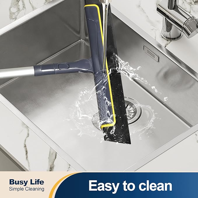Yocada Floor Squeegee Broom EVA Foam Blade Aluminum Pole for Shower Bathroom Kitchen Home Tile Pet Hair Fur Floor Marble Glass Window Water Foam Cleaning Long Adjustable Removable Handle Anti Static
