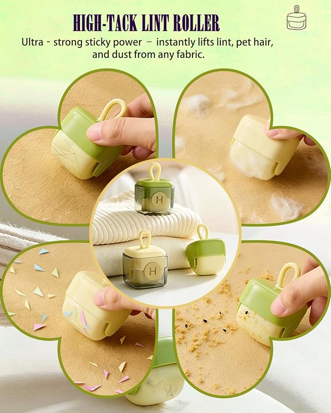 2Pcs Mini Lint Remover Roller, Reusable Lint Gel Roller, Washable Pet Dog Cat Hair Remover for Clothing, Pet Hair, Dust, Lint, Travel and Home Use(Green+Beige)