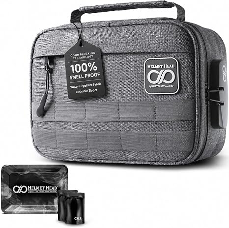 HELMET HEAD Smell Proof Bag with Lock – Odor Proof Stash Bag Organizer with Metal Tray & Mylar Bags, Lockable Travel Sto