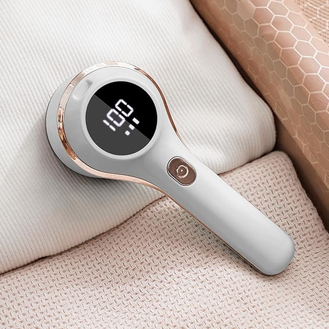 Fabric Shaver, Electric Lint Remover, Fabric Shaver Lint Remover for Clothes, Rechargeable Lint Shaver, Digital Display Sweater Defuzzer for Clothes, Upholstery, Furniture (White)