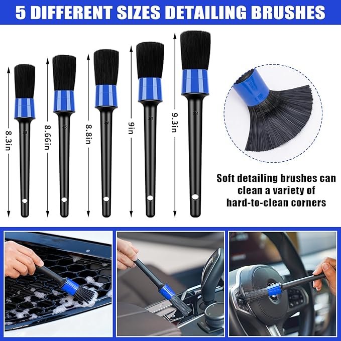 Windshield Cleaner Tool, 17Pcs Car Interior Detailing Kit, Detailing Brush, Towels, Duster, Car Cleaning Kit Interior for RVs, Truck, Trailer (Blue)