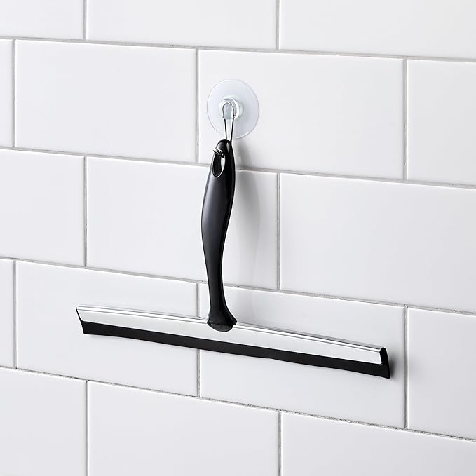 iDesign Bathroom Shower Squeegee with Wall Hook - Black/Chrome