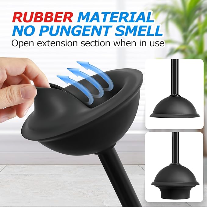 FORASTO 2 in 1 Toilet Plunger and Brush Set, Toilet Bowl Cleaning Combo, Groove Gap Brush, Black