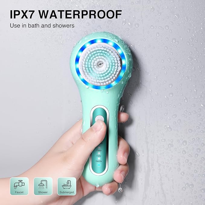 UMICKOO Electric Facial Cleansing Brush, 2-Way Rotating Face Scrubber for Daily & Deep Cleaning, 3 Modes, 5 Brush Heads, Rechargeable, IPX7 Waterproof for All Skin Types
