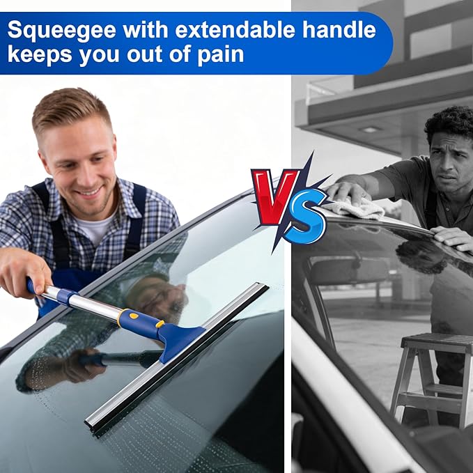 ITTAR 14-Inch Shower Squeegee for Glass Doors, Swivel Window Squeegee with Extension Pole, Adjustable Bathroom Squeegee for Shower Doors Mirror Windows Glass Car Windshield-1 Extra Rubber Blade