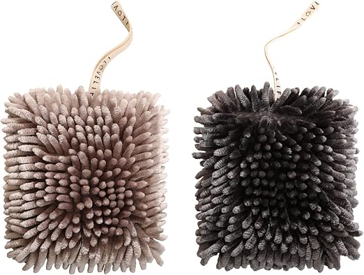 2 Pack Chenille Hanging Hand Towel Balls Super Absorbent Microfiber Hand Towels Chenille Ball Soft Plush Quick-Drying Ha