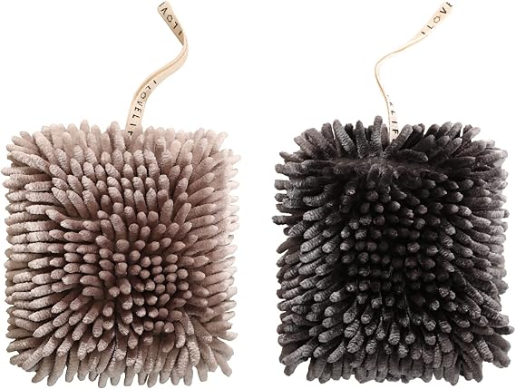 2 Pack Chenille Hanging Hand Towel Balls Super Absorbent Microfiber Hand Towels Chenille Ball Soft Plush Quick-Drying Ha