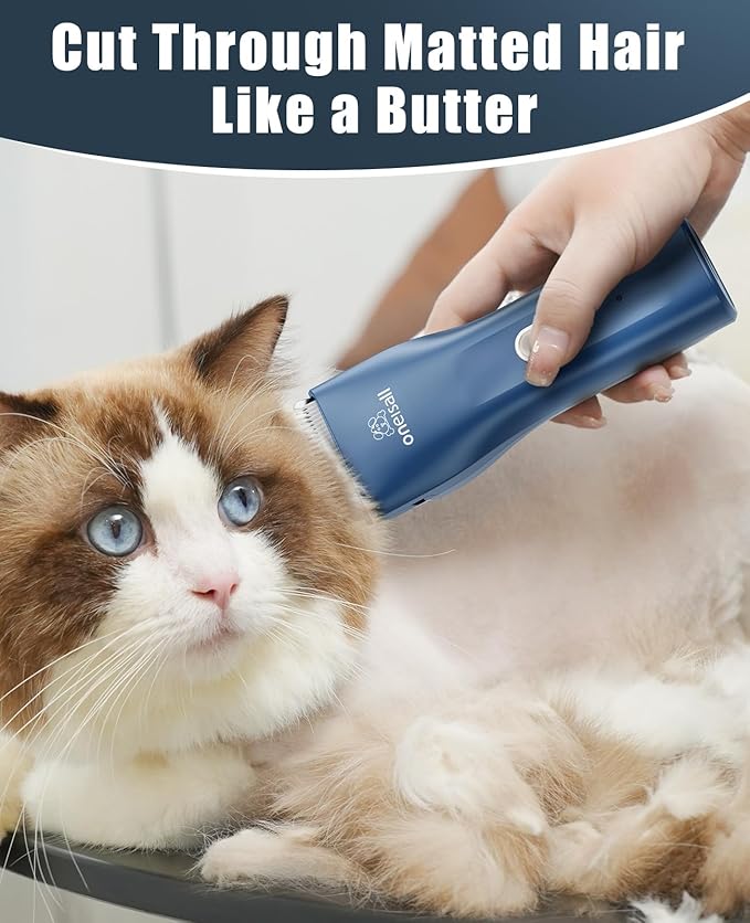 oneisall Pet Clipper for Cat Matted Hair, Pet Shaver for Cats Quiet Pet Clippers Waterproof Cordless Cat Clippers for Matted Long Hair with Storage Bag (Blue)