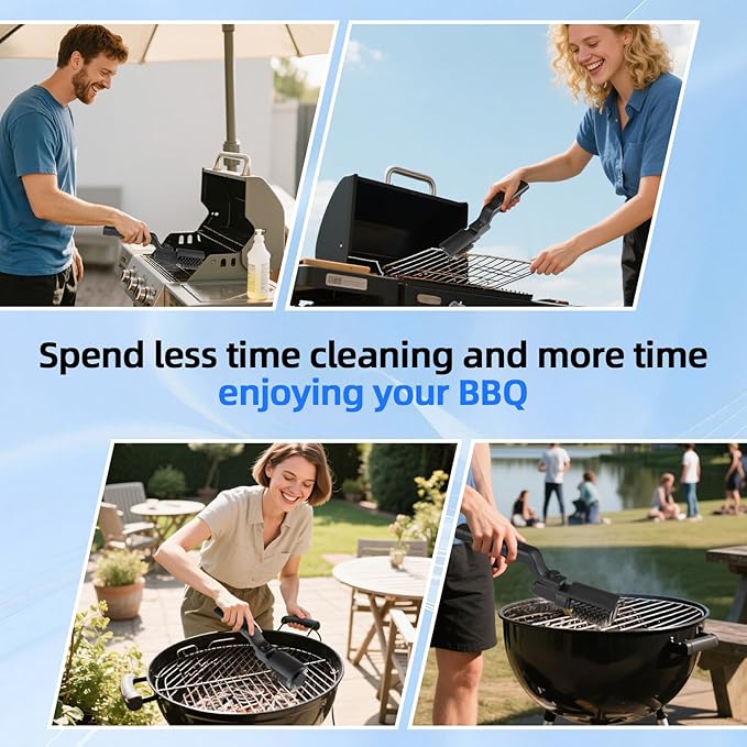 Cordless Electric Grill Brush with Adjustable Angle, 3-Speed Power Motor & Stainless Steel Head - Rechargeable, 90-Min Runtime, Waterproof Grill Cleaner for BBQ Grates & Griddles (Gray)