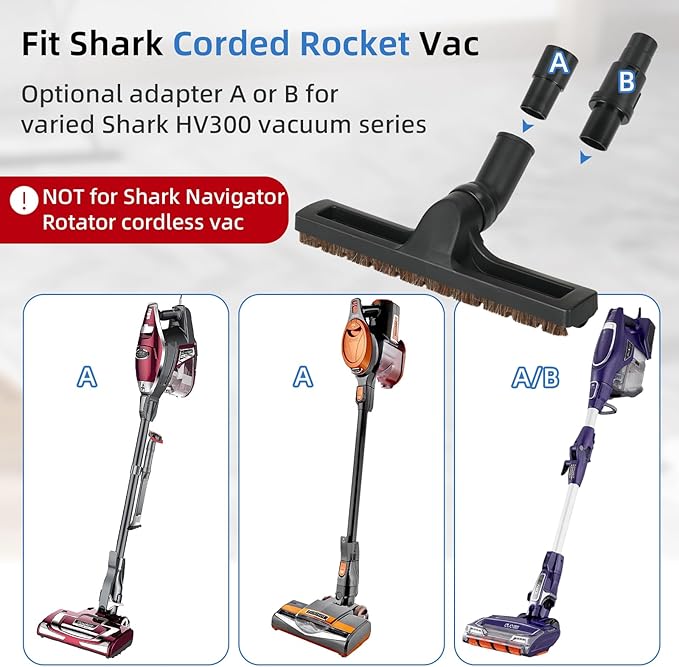 Hardwood Floor Brush Vacuum Attachment Compatible with Shark Corded Stick Rocket HV301 HV322, 1-1/4" Accessories with Adapters (Hardfloor Brush)