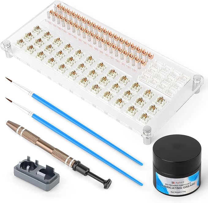 RUNJRX 36 Switches Acrylic Lube Station,Keyboard Switch Grease 0.53oz/15g, Switch Opene for Cherry Kailh Akko TTC, Lube Kit for Mechanical Keyboard