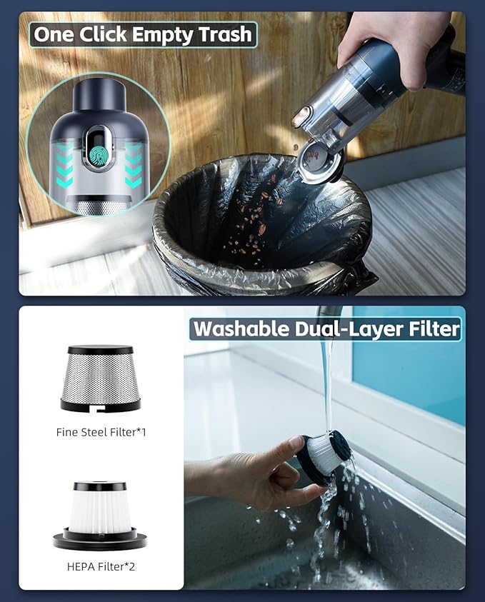 Car Vacuum Cleaner&Air Duster | 80W | 16kpa | 12KRPM | 20 Mins-Dust Cleaner Portable Cordless Vacuum Pro-Compressed Air Blower,Lightweight Rechargeable Handheld Mini Vacuum for Car/Home/Office