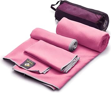 OlimpiaFit Quick Dry Towel - 3 Size Pack of Lightweight Microfiber Travel Towels w/Bag - Fast Drying Towel Set for Campi