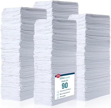 Simpli-Magic Cotton Shop Towels 14"x12" (90 Pack) – Reusable Cleaning Shop Rags for Automobiles, Industries, Garage and 