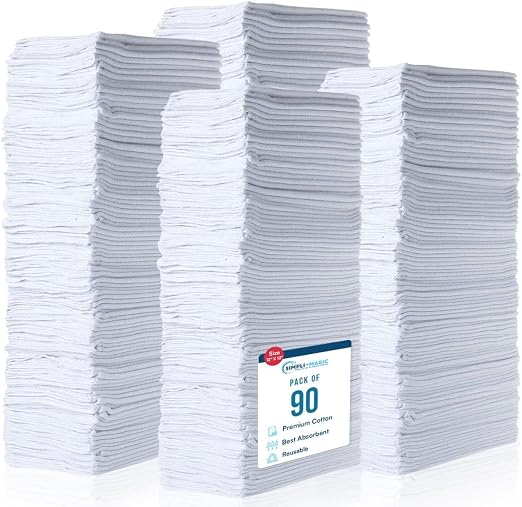Simpli-Magic Cotton Shop Towels 14"x12" (90 Pack) – Reusable Cleaning Shop Rags for Automobiles, Industries, Garage and 