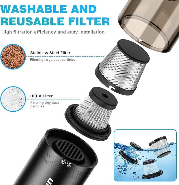 Upbooz Handheld Vacuum Cordless, Car Vacuum with 14000PA Powerful Suction with LED Light, Air Duster 2-in-1,Low Noise Rechargeable Portable Mini Vacuum Cleaner for Car Home Pet Office,Two Gears Black