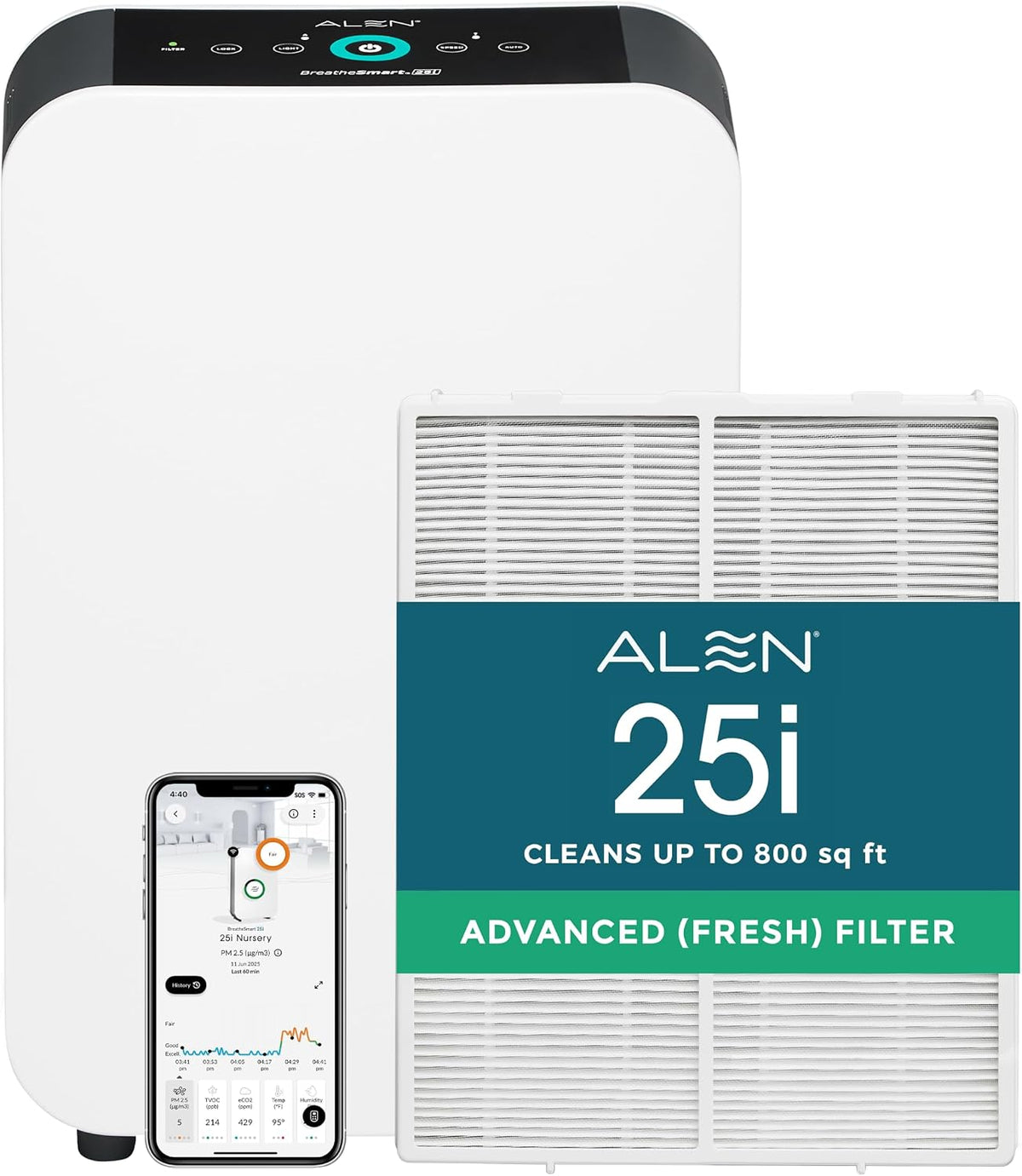 25i HEPA Air Purifier, Advanced Filter, Covers 800 Sq Ft