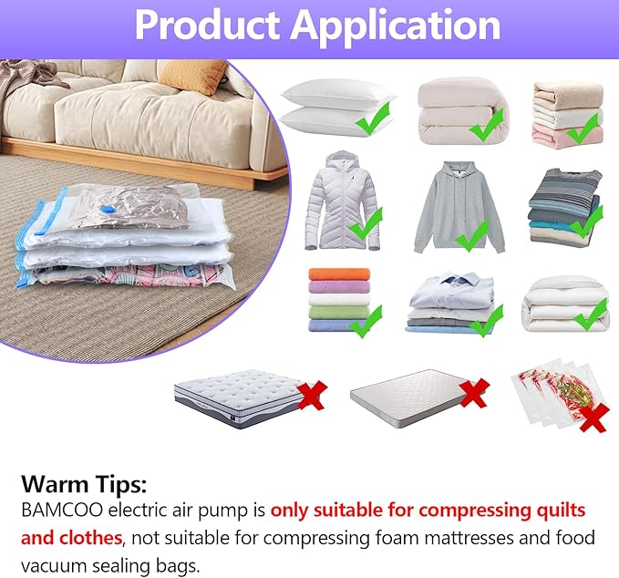 Electric Pump for Vacuum Storage Bags, Travel Vacuum Pump for Various Vacuum Seal Bags Portable Vacpack Air Pump for Compression Clothing Blanket Luggage Purple (Storage Bag Not Included)