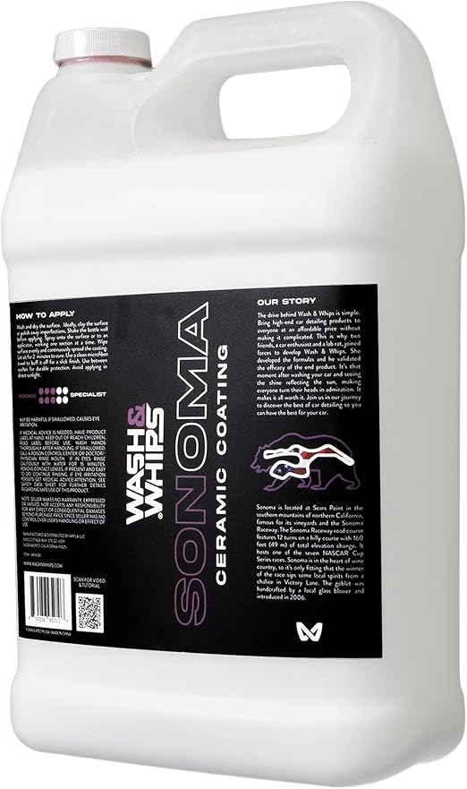 WASH&WHIPS Sonoma Ceramic Finishing Spray 9H: Easy to Use, No Cure Time, After Car Wash - Shields from Sun & Stains, Hyd