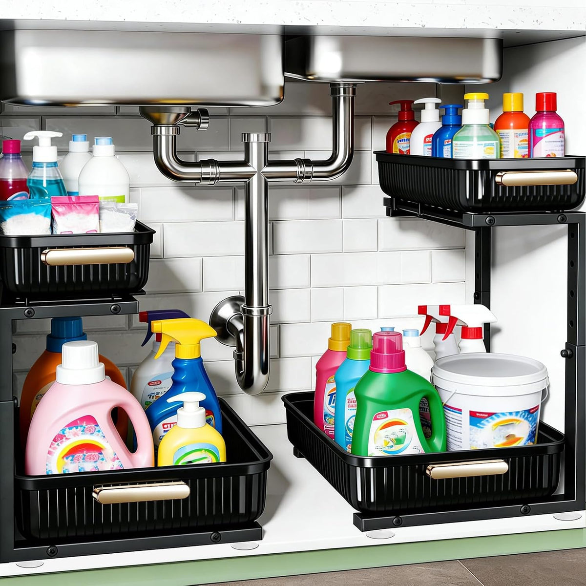 Under Sink Organizer - 2 Pack Multi-Purpose Pull-Out Storage Shelf