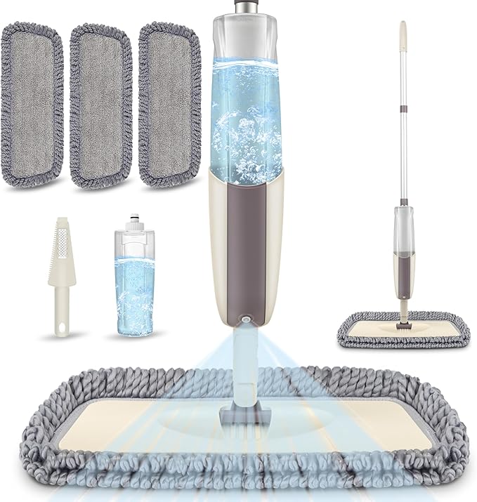 Spray Wet Mops for Hardwood Floor Cleaning - MEXERRIS Microfiber Dust Mop with Spray 3X Reusable Washable Pads - Hard Wood Floor Mops Commercial Home Mop for Laminate Wood Tiles Hardwood Vinyl