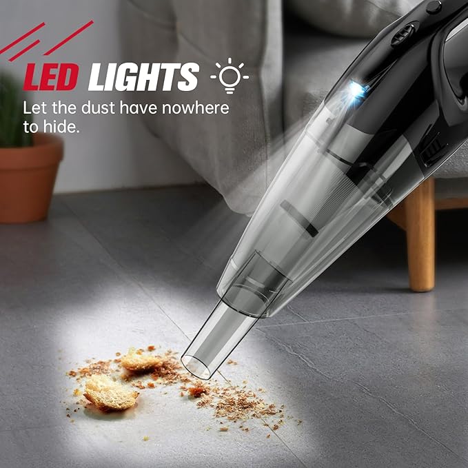 BSRCO Handheld Vacuum Cordless Rechargeable, Mini Car Vacuum Cleaner with LED, USB Charge, 1.65LBs Hand Vacuum Cordless, 25 Minutes Run Time for Car/Home/Pet Hair
