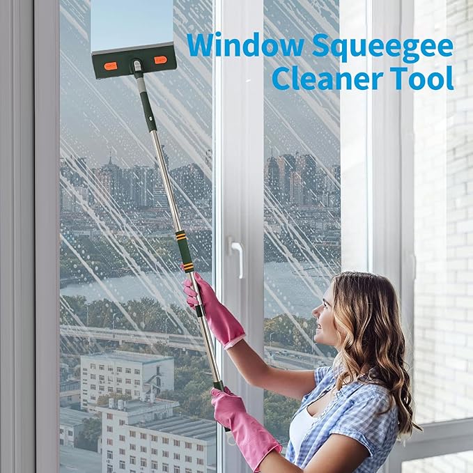Window Cleaner Tool Window Squeegee Cleaning Kit with Extension Pole 57" Long Handle Rotatable High Windows Washing Kit for Home Indoor & Outdoor, Detachable Washer Tool Squeegee for Car Shower Glass