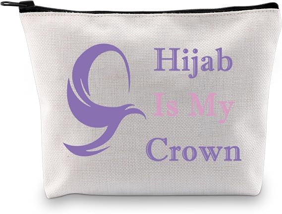 JXGZSO Islamic Religion Gift Hijab Is My Crown Cosmetic Organizer Muslim Women Make Up Bag Hijab Themed Gift