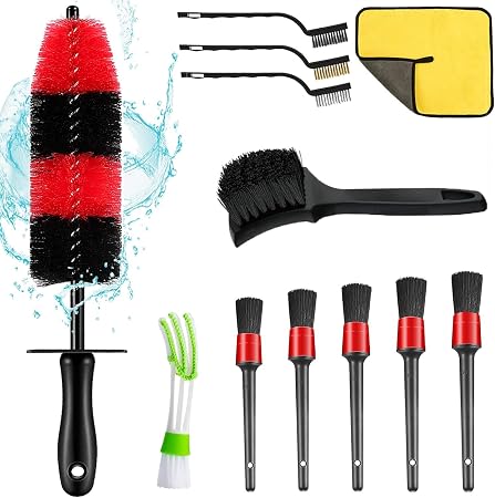Nolimas 12Pcs Car Wheel & Tire Brush Kit,Including 17inch Long Wheel Brush,Short Handle Tire Brush,5pcs Boar Hair Detail