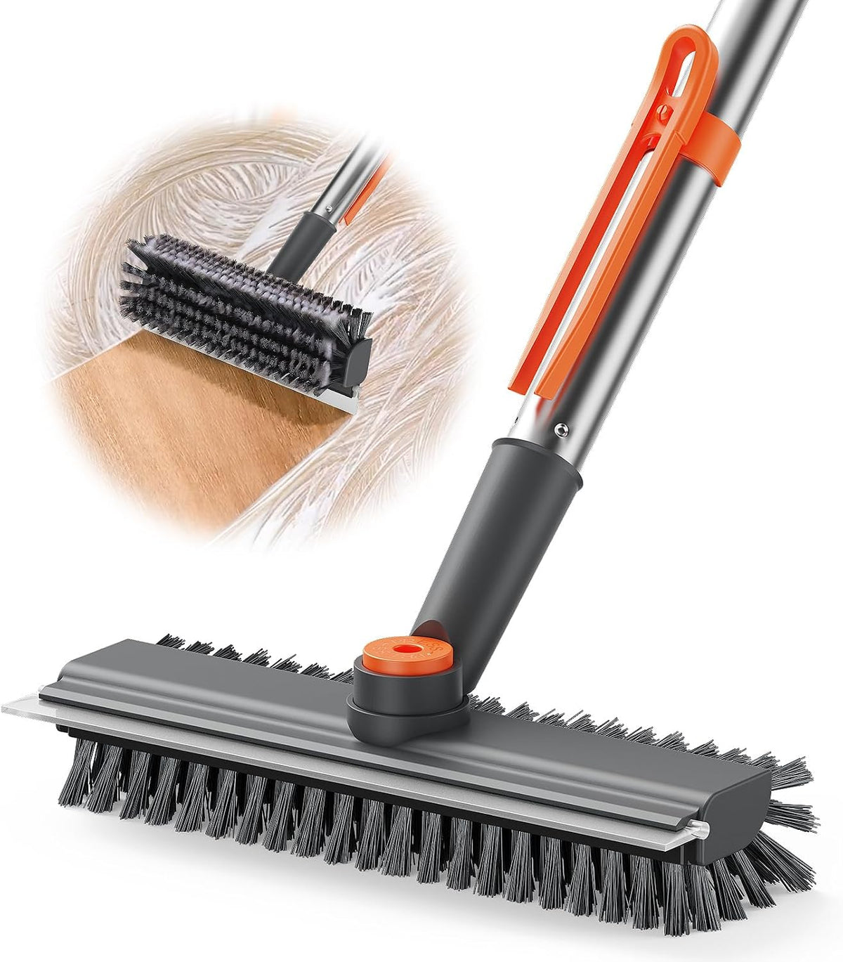Floor Scrub Brush with Long Handle, 4 in 1 Floor Scrubber & Squeegee