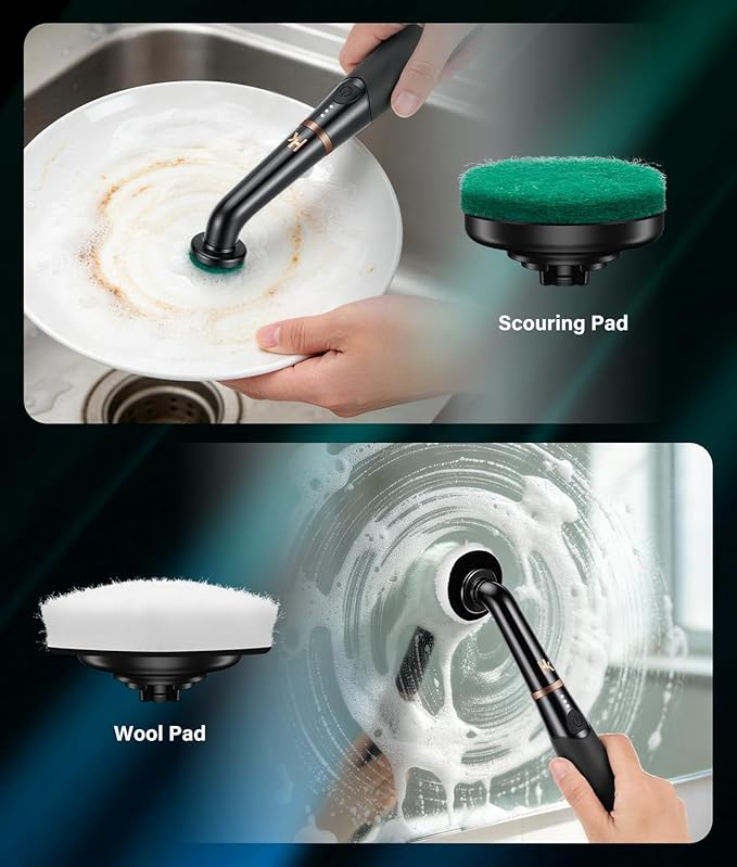 2026 Upgraded Cordless Electric Spin Scrubber, 360° High-Torque Rotation, 3 Speed, 2600mAh Rechargeable, IPX7 Waterproof with 11 Brush Heads, Cleaning Brush for Grout, Tiles, Sinks, Crevices