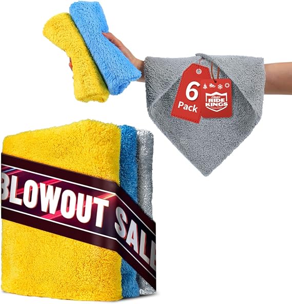 Car Wash Drying Towels, Coral Fleece, 6 Pcs, 3 Colors