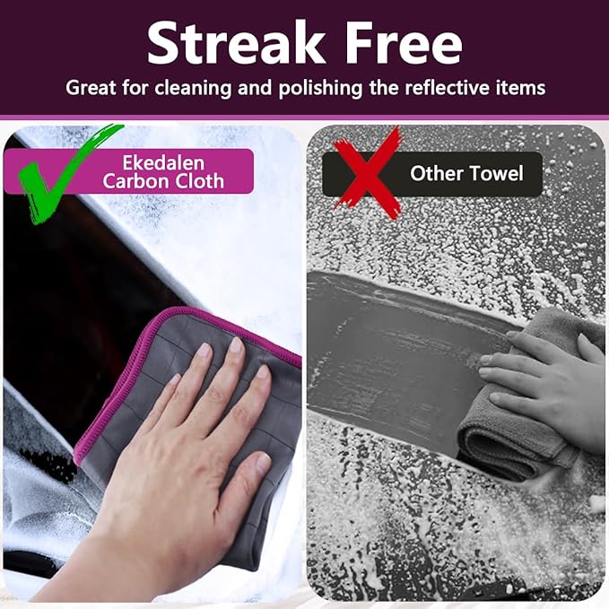 Microfiber Cleaning Cloth Lint Free Glass Cleaner Window Polishing Streak Free Miracle Easy Clean Rag Reusable for Mirror Kitchen Dish Auto Detailing, Pack of 6, 16"x12", Grey-Purple