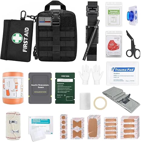 IFAK Trauma Kit with Tourniquet, Israeli Bandage, Splint, Tactical First Aid Kit for Car, Camping, Hiking and Travel wit
