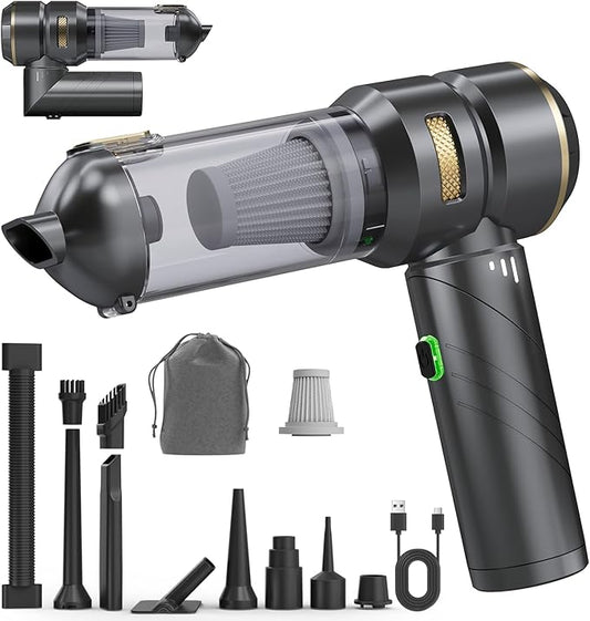 Car Vacuum Portable Cordless, Foldable Handheld Vacuum with Brushless Motor, 22000PA High Power Mini Hand Vacuum Cleaner & Air Blower & Duster & Pump for Home, Pet, Office