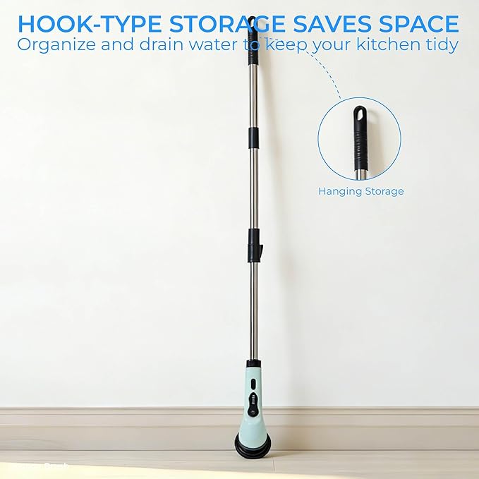 Electric Cleaning Brush, Rechargeable Power Scrubber with 6 Replaceable Brush Heads and Extendable Handle, Multi-Surface Cleaner for Bathroom, Kitchen, Floor, Grout, Car, Windows