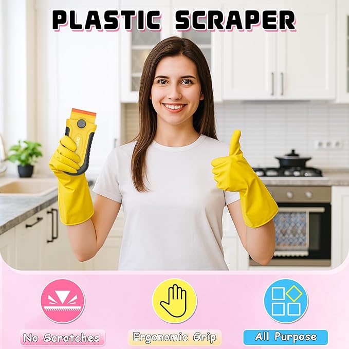 DIYSELF 2 Pcs Plastic Razor Blade Scraper with 10 Pcs Blades, Plastic Scraper Tool for Adhesive Remover, Scrapers for Cleaning Stickers, Decals, Glass, Windows, Car, No Scratches (Yellow)