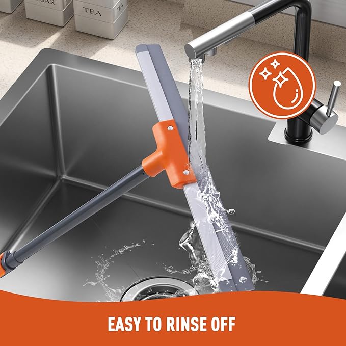 CLEANHOME Rubber Floor Squeegee for Concrete Floor, Tile Floor, Metal Aluminium Heavy Duty Garage Shower Floor Squeegee Broom for Removing Water, Commercial Scrubber Mop with Extendable Long Handle