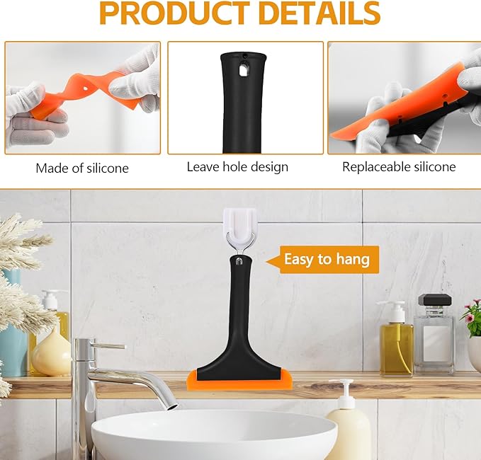 Wuyaoyao 2PCS Silicone Squeegee, Small Squeegee for Car, Automotive Mini Window Squeegees, Shower Squeegees, Water Wiper Cleaning Tool for Car Windshield, Window, Mirror, Glass Door (Black)