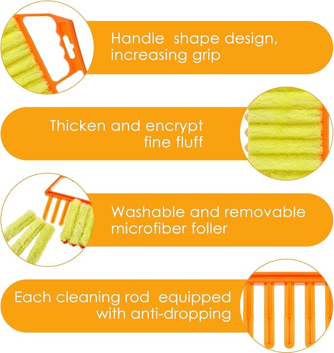 Maxdot 12 Pcs Blind Cleaner Duster Tool, 7 Finger Dusting Cleaner Tool, Handheld Blind Dusters for Cleaning, Washable Mini Brush for Air Conditioner Wood Blinds Window Dust Dirt, Yellow
