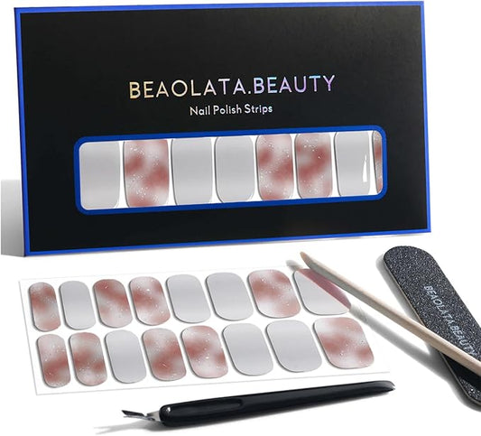Nail Polish Strips, 32PCS Salon Quality Wraps, Long Lasting Gel Nail Stickers for Women Easy Apply& Remove (Light Grey)