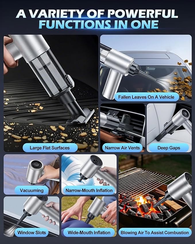 2026 Upgraded Handheld Car Vacuum, Cordless Car Vacuum Cleaner with 15000Pa Strong Suction, Brushless Motor & Filter, 7-in-1 Cleaning Kit, Type-C Charging for Home Office Car Pet (Silver)