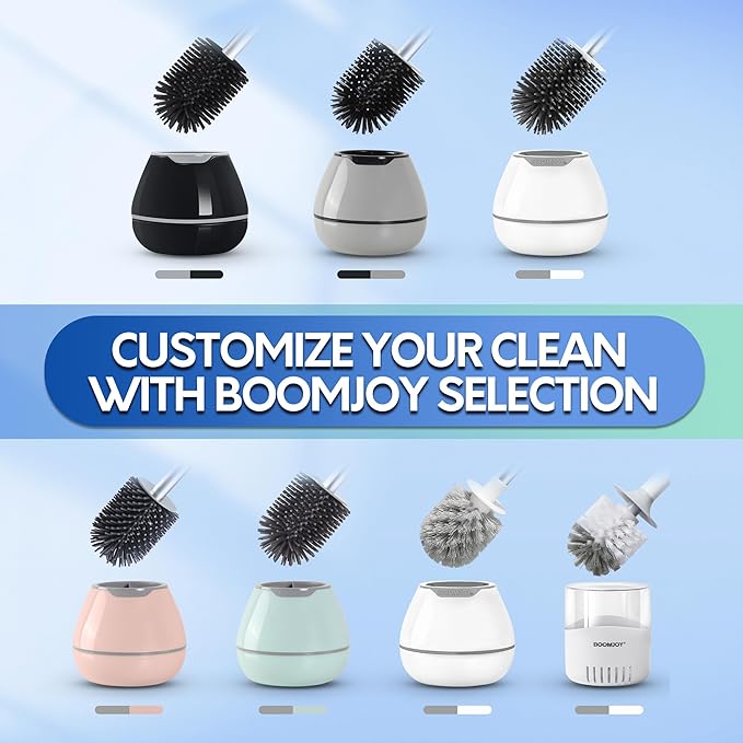 BOOMJOY Toilet Brush and Holder Set, Silicone Toilet Bowl Cleaner Brush, Toilet Scrubber Brush with Tweezers for Bathroom Cleaning, RV Accessories and House Organization Must-Haves - Gray